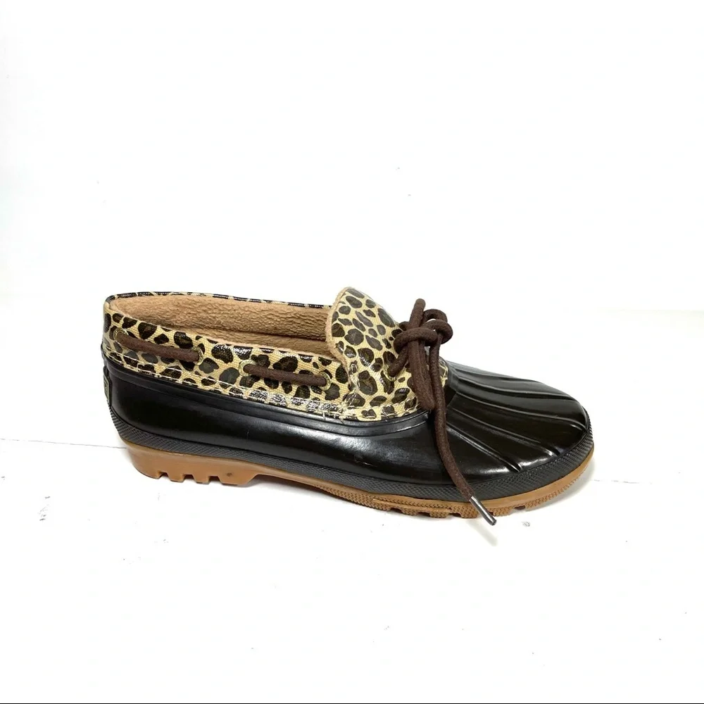 Sperry Top Sider Duck Boots Women’s Size 7 Leopard Print Rubber‎